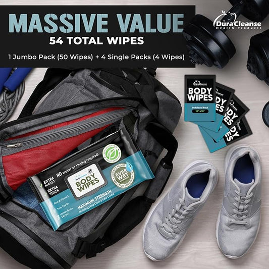 Body Wipes for Men (2pk) - 100 XL No Rinse Shower Sheets + 8 Travel Bath Wipes - 9"x12" After Gym Adult Washcloths - Mens Deodorant & Face Towels For Camping Essentials, Survival Gear and Supplies
