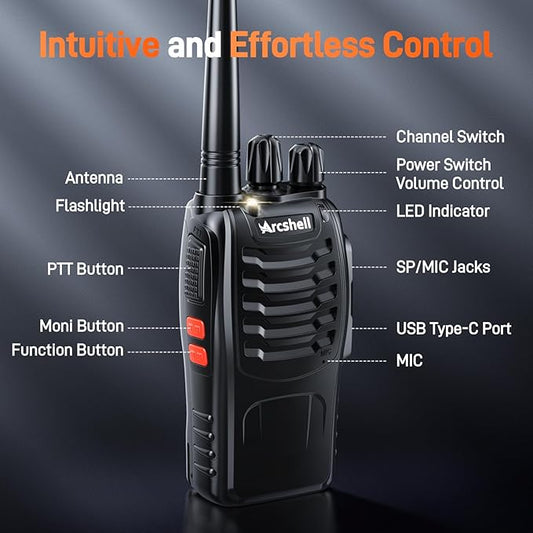 Rechargeable Long Range Two-Way Radios with Earpiece 5 AR-5 Walkie (5 Pack)