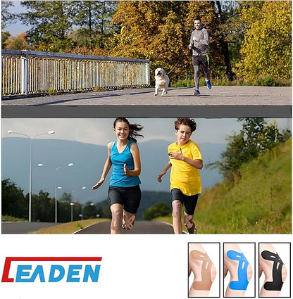 IEADEN Precut Kinesiology Tape for Knees, 20 Pcs - Knee Support & Stability, Knee Pain Relief Athletic Tape - Waterproof & Elastic, Breathable Hypoallergenic Latex-Free Tape, Black