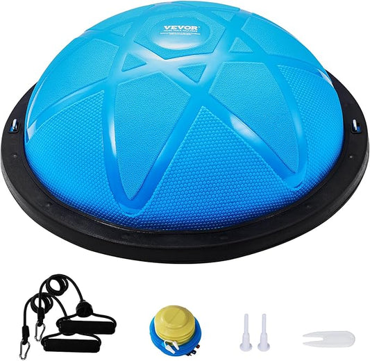 VEVOR Half Exercise Ball Trainer, 23/26 inch Balance Ball Trainer, 1500lbs Capacity Stability Ball, Yoga Ball with Resistance Bands & Foot Pump, Strength Fitness Ball for Home Gym Full Body Workout Black