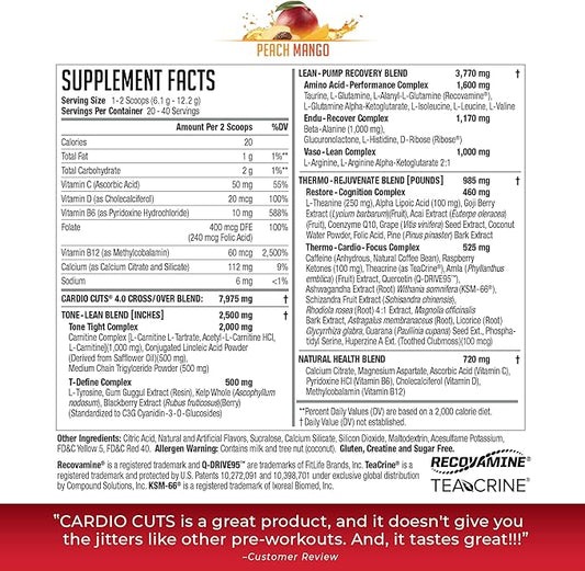 NDS Nutrition 4.0 Pre Workout Supplement - Advanced Weight Loss and Pre Cardio Formula with L-Carnitine, CLA, MCTs, L-Glutamine, and Safflower Oil - Peach Mango (40 Servings)