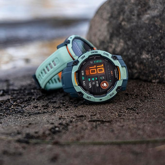 Garmin Instinct 3 Advanced GPS Adventure Watch, Neo Tropic with Twilight Band | 50mm AMOLED Display | Wrist Based Heart Rate Monitor, Up to 24 Days of Battery Life with Signature Stand Power Bundle