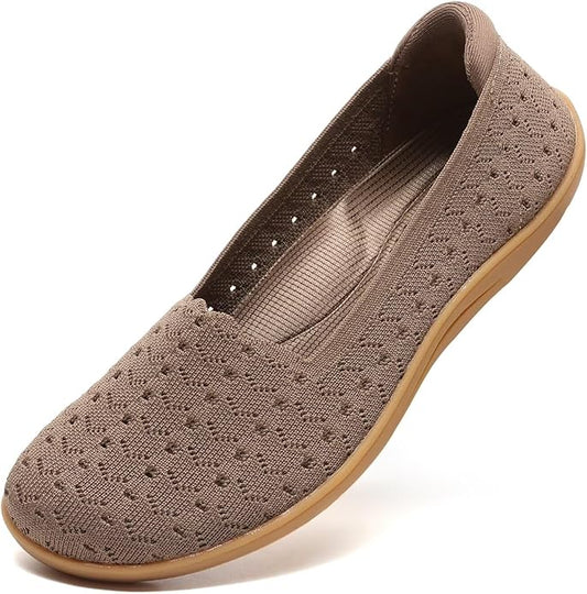 Women's Wide Toe Box Flats Shoes Knit Ballet Flat Slip-on Dress Walking Comfort Shoes