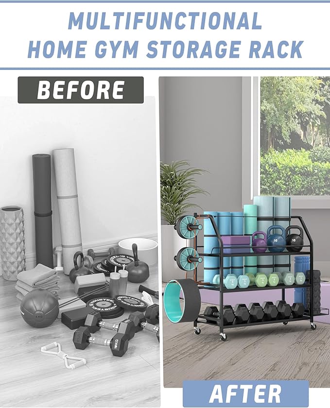 Staransun Weight Rack for Dumbbells - Widened Home Gym Storage Rack - Dumbbell Rack with 4 Flexible Wheels and Unique Storage on Both Sides