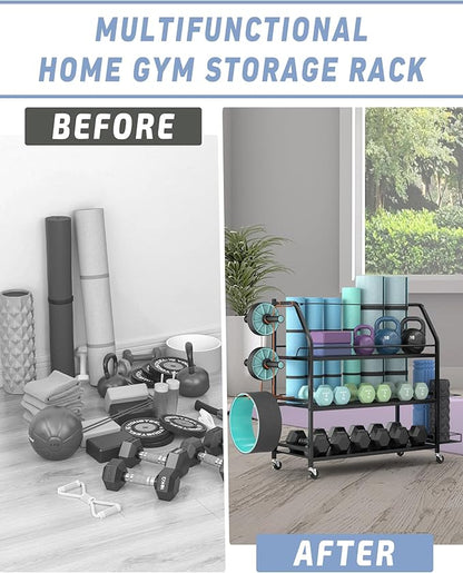 Staransun Weight Rack for Dumbbells - Widened Home Gym Storage Rack - Dumbbell Rack with 4 Flexible Wheels and Unique Storage on Both Sides