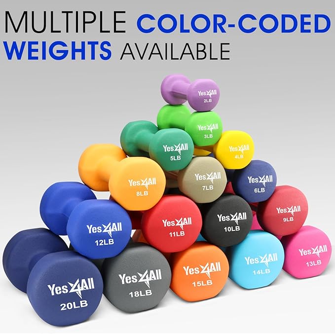 Yes4All Deluxe Neoprene Dumbbells (A Pair) – Multi Color & Weights Available (E-Black - 10 lbs (Pair))