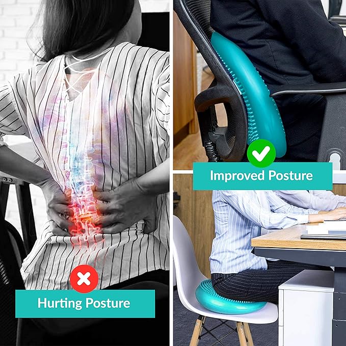 RFAQK Inflated Air Stability Wobble Cushion - Wiggle Seat to Improve Sitting Posture & Attention, Stability Balance Disc for Physical Therapy Exercise [Extra Thick, Pump, Bag, E-Book Included] (Green)