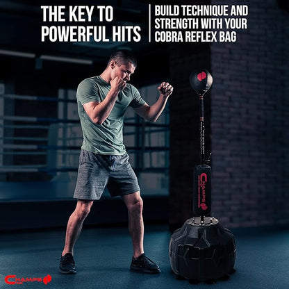 Cobra Reflex Bag – Advanced Reflex Punching Bag with Ultra-Fast Bounceback to Increase Speed, Reflexes, and Stamina – Adjustable-Height Boxing Bag with Stand and Secure Suction Cups