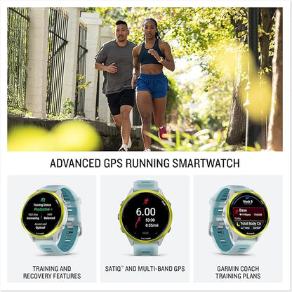 Garmin Forerunner 570 Running Smartwatch, 47MM WiFi, GPS Fitness Watch for Men and Women, Amp Yellow Aluminum with Translucent Whitestone/Turquoise Band + Access 600 Fitness Monitor, XS-S + More