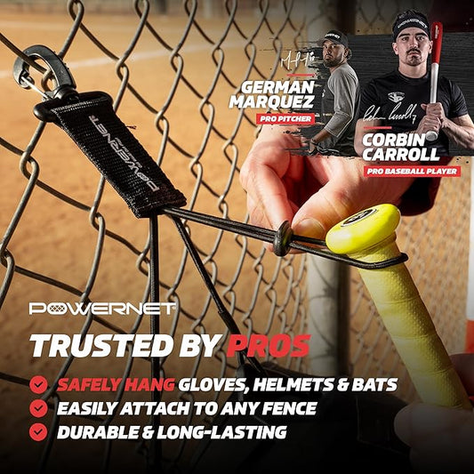 PowerNet Dugout Organizers, Softball & Baseball Bat Fence Rack, Multi-Clip Gear Hanger, Two Fence Hooks or Dugout Bundle, Baseball Coaching Accessories, Baseball Equipment Dugout Organizer with Hooks