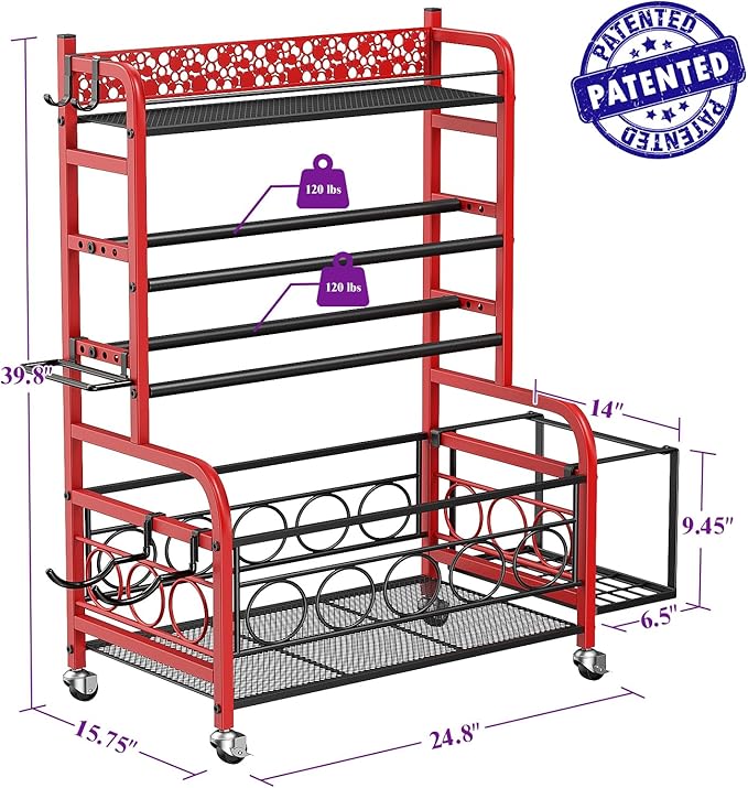 Dumbbell Rack, VOPEAK Weight Rack for Home Gym, Home Gym Storage Rack for Yoga Mat Kettlebells and Strength Training Equipment, Weight Storage Rack for Dumbbells with Wheels