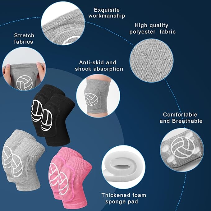 Leyndo 3 Pairs Volleyball Knee Pads for Kids Soft Breathable Non Slip Dance Knee Pads Collision Avoidance Knee Brace for Youth Girls Boys Dance Yoga Running Workout