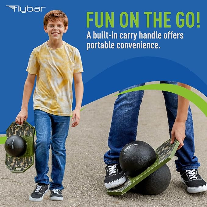 Flybar Pogo Trick Ball for Kids, Bounce Board for Boys and Girls Ages 6+, Up to 160 lbs, Includes Pump, Easy to Carry Handle, Durable Plastic Deck Indoor, Outdoor Toy Pogo Jumper,