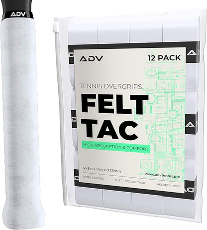ADV Dry Tennis Overgrip Tape - 3, 12, 30, 60 Pack - FeltTac Tennis Racket Grip Tape - Ultra Absorbent Tennis Grip Tape - Comfort Tennis Racket Grips - Tennis Grips Overgrip