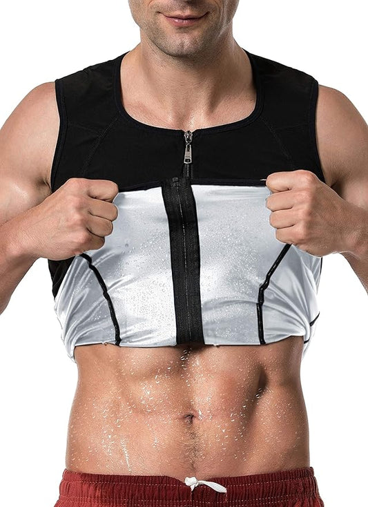 MOLLDAN Mens Polymer Sauna Vest Sweat Slimming Tank Top with Zipper