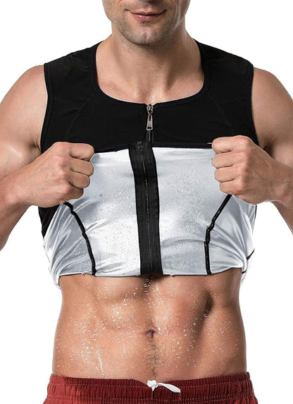 MOLLDAN Mens Polymer Sauna Vest Sweat Slimming Tank Top with Zipper