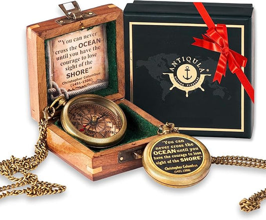 Brass Compass with Wooden Box - Graduation Gifts