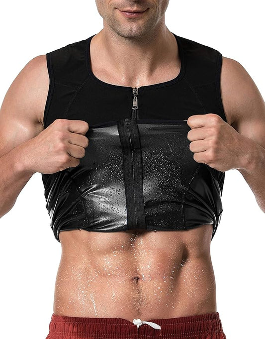 MOLLDAN Mens Polymer Sauna Vest Sweat Slimming Tank Top with Zipper