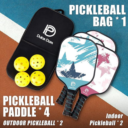 DULCE DOM Pickleball Paddles 2/4 with 4 Pickleball