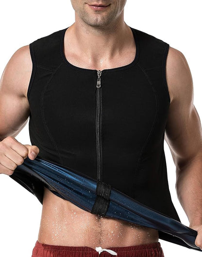 MOLLDAN Mens Polymer Sauna Vest Sweat Slimming Tank Top with Zipper