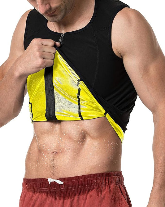 MOLLDAN Mens Polymer Sauna Vest Sweat Slimming Tank Top with Zipper