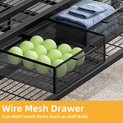 DWVO Golf Bag Organizer for Garage, Golf Storage Organizer w/Wheels for Garage Club and Shed, Golf Bag Storage Rack w/Drawer for Golf Bags, Clubs, Balls and Other Equipment Accessories