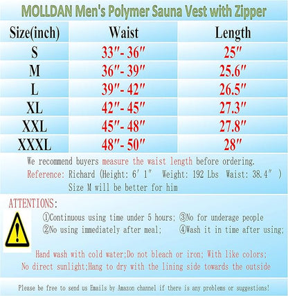 MOLLDAN Mens Polymer Sauna Vest Sweat Slimming Tank Top with Zipper