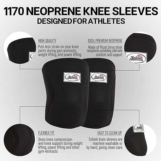 Schiek Sports Model 1170 Knee Sleeves - 5mm Neoprene Knee Compression Sleeves for Weight Lifting