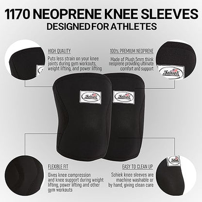 Schiek Sports Model 1170 Knee Sleeves - 5mm Neoprene Knee Compression Sleeves for Weight Lifting