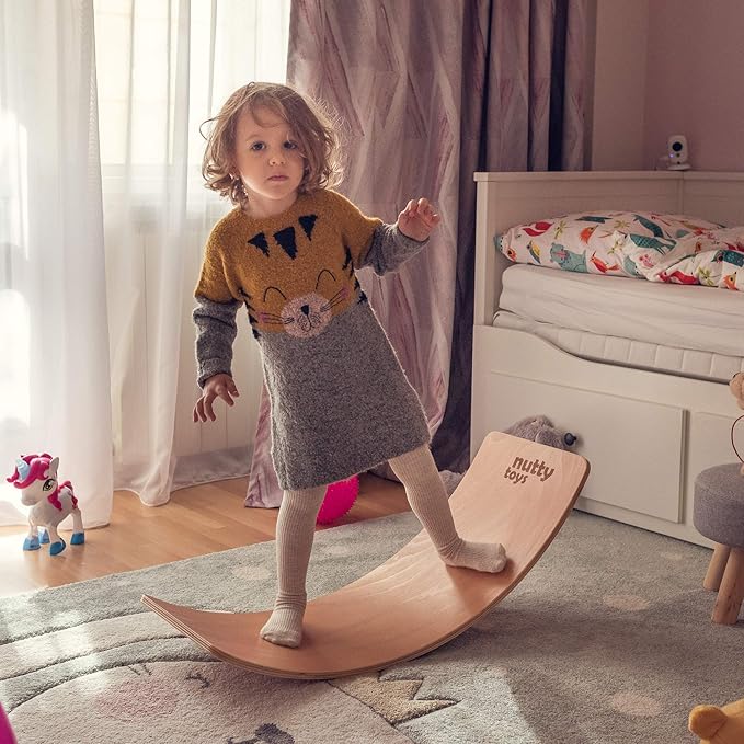 NUTTY TOYS Montessori Wooden Wobble Board for Kids & Adults -100% Natural Wood Balance Board Toddler Balancing Toy Unique Boy & Girl Open Ended Toy Best Christmas Stocking Stuffer Gifts Idea 2024