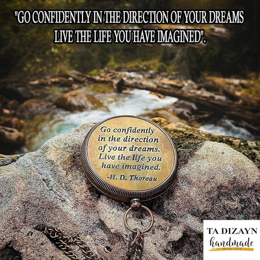 Solid Brass Thoreau's Go Confidently Quote Engraved Compass 2024 Graduation