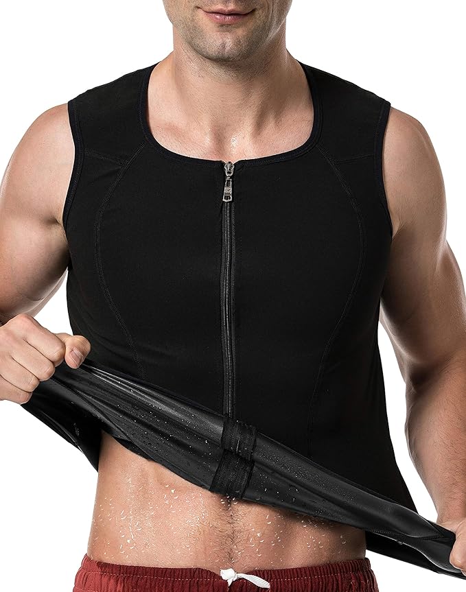 MOLLDAN Mens Polymer Sauna Vest Sweat Slimming Tank Top with Zipper