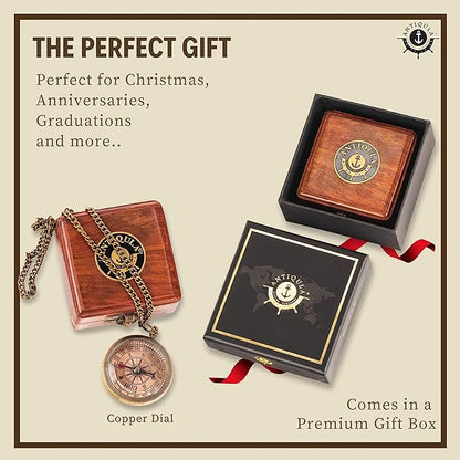 Brass Compass with Wooden Box - Graduation Gifts