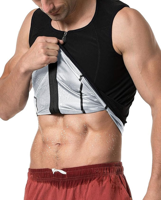 MOLLDAN Mens Polymer Sauna Vest Sweat Slimming Tank Top with Zipper