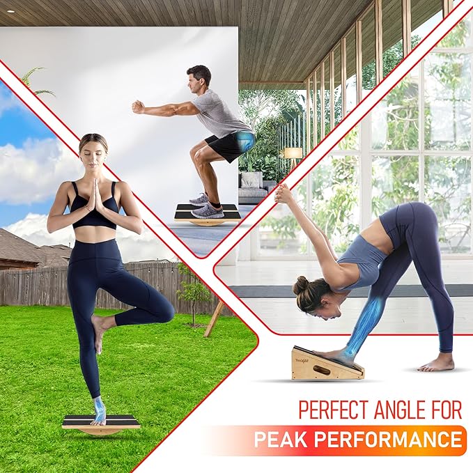 Yes4All 2-in-1 Professional Wooden Balance Boards & Slant Board, 400 lb Adjustable Incline Slant Board for Squats, Balance Boards for Adults