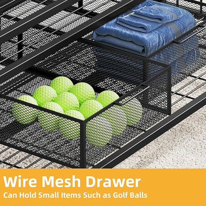DWVO Golf Bag Organizer for Garage, Golf Storage Organizer w/Wheels for Garage Club and Shed, Golf Bag Storage Rack w/Drawer for Golf Bags, Clubs, Balls and Other Equipment Accessories