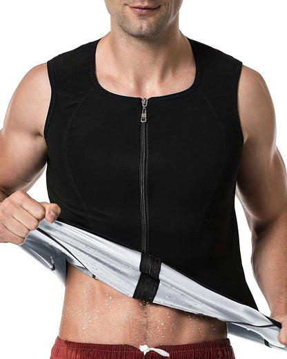 MOLLDAN Mens Polymer Sauna Vest Sweat Slimming Tank Top with Zipper