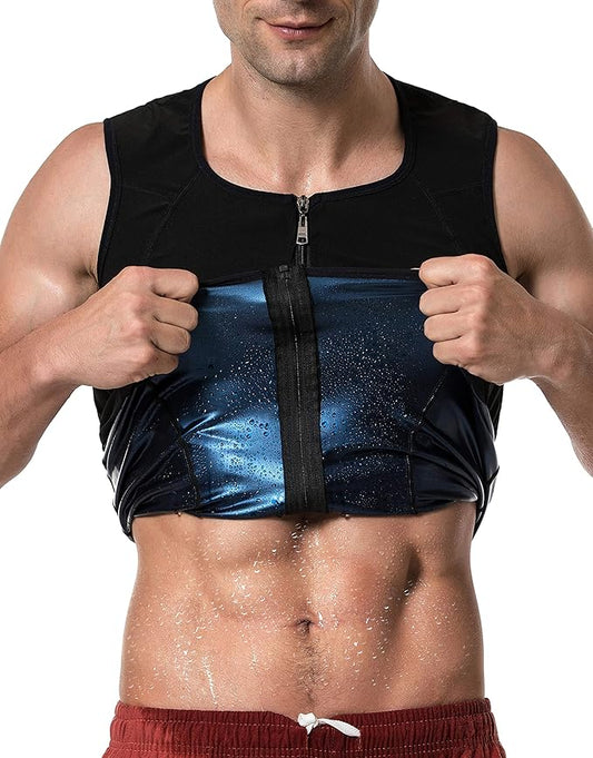 MOLLDAN Mens Polymer Sauna Vest Sweat Slimming Tank Top with Zipper
