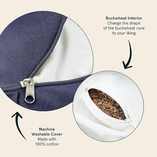 Retrospec Sedona Zafu Meditation Cushion Filled w/Buckwheat Hulls - Yoga Pillow for Meditation Practices - Machine Washable 100% Cotton Cover & Durable Carry Handle; Crescent, Midnight