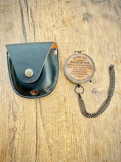 Antique Compass with Case for Camping and Hiking